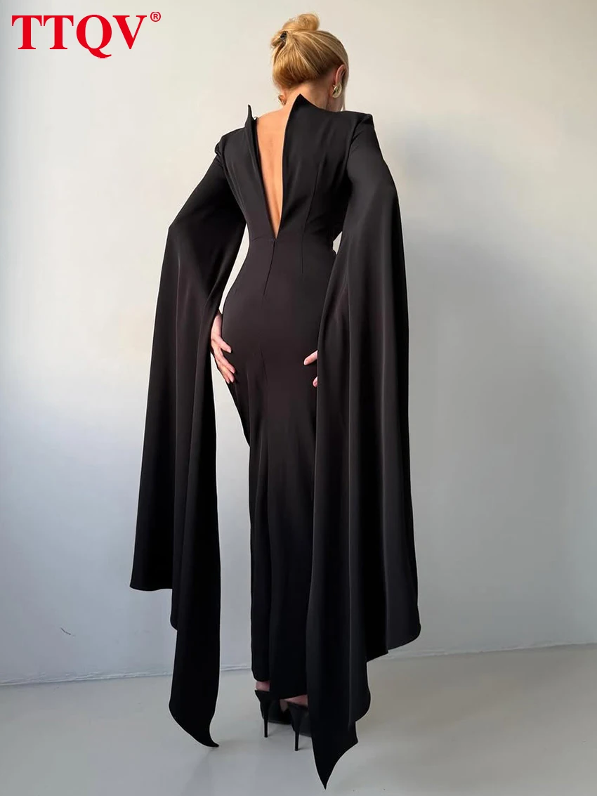 

TTQV Fashion Slim Black Knitted Women's Dress 2026 Bodycon O-Neck Long Sleeve Ankle Length Dresses Elegant Chic Female Dress