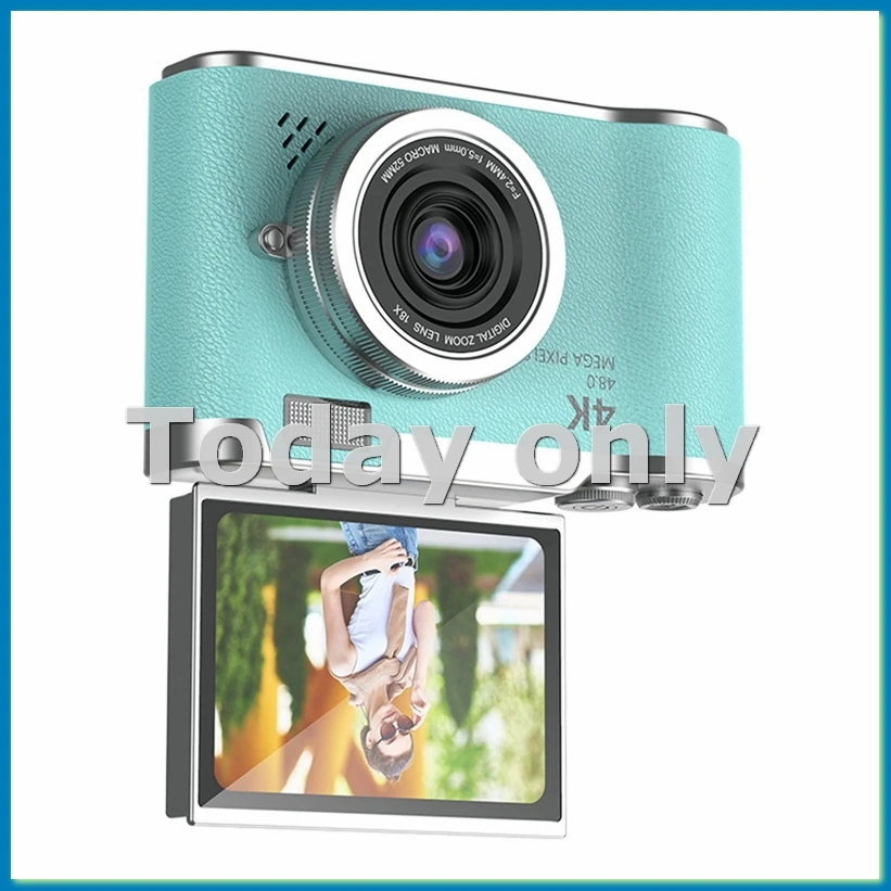 

4K CCD 8-кратный цифровой зум-камера для студентов, 48-мегапиксельная компактная цифровая фотокамера, селфильная камера с откидным экраном 180, зеленая-A23U