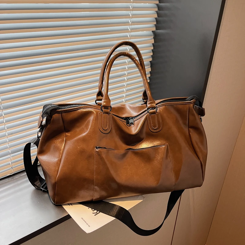 Soft PU Leather Duffle Bag Weekender Overnight Gym Bag with Shoe Compartment for Men And Women Carry on Brand Travel Bag