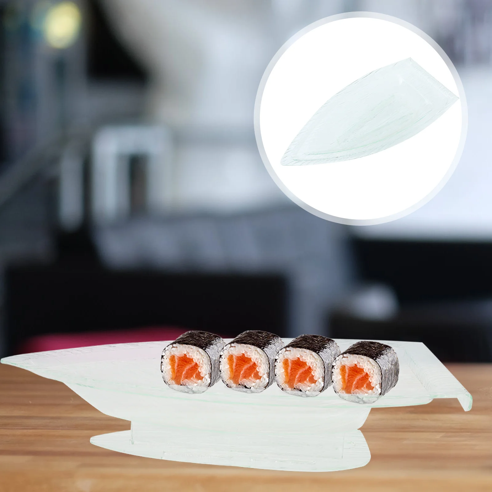 

Transparent Acrylic Sushi Plate Sturdy Boat Shape Food Serving Plate Easy Clean Sushi Storage Holder for Home Kitchen Restaurant