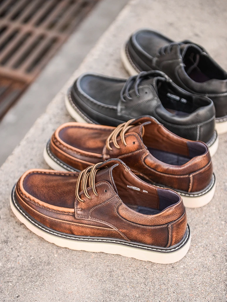 Retro American Style Low Cut Work Shoes  Boots Large Size Men's Outdoor Casual Genuine Leather Trendy round Toe Shoes