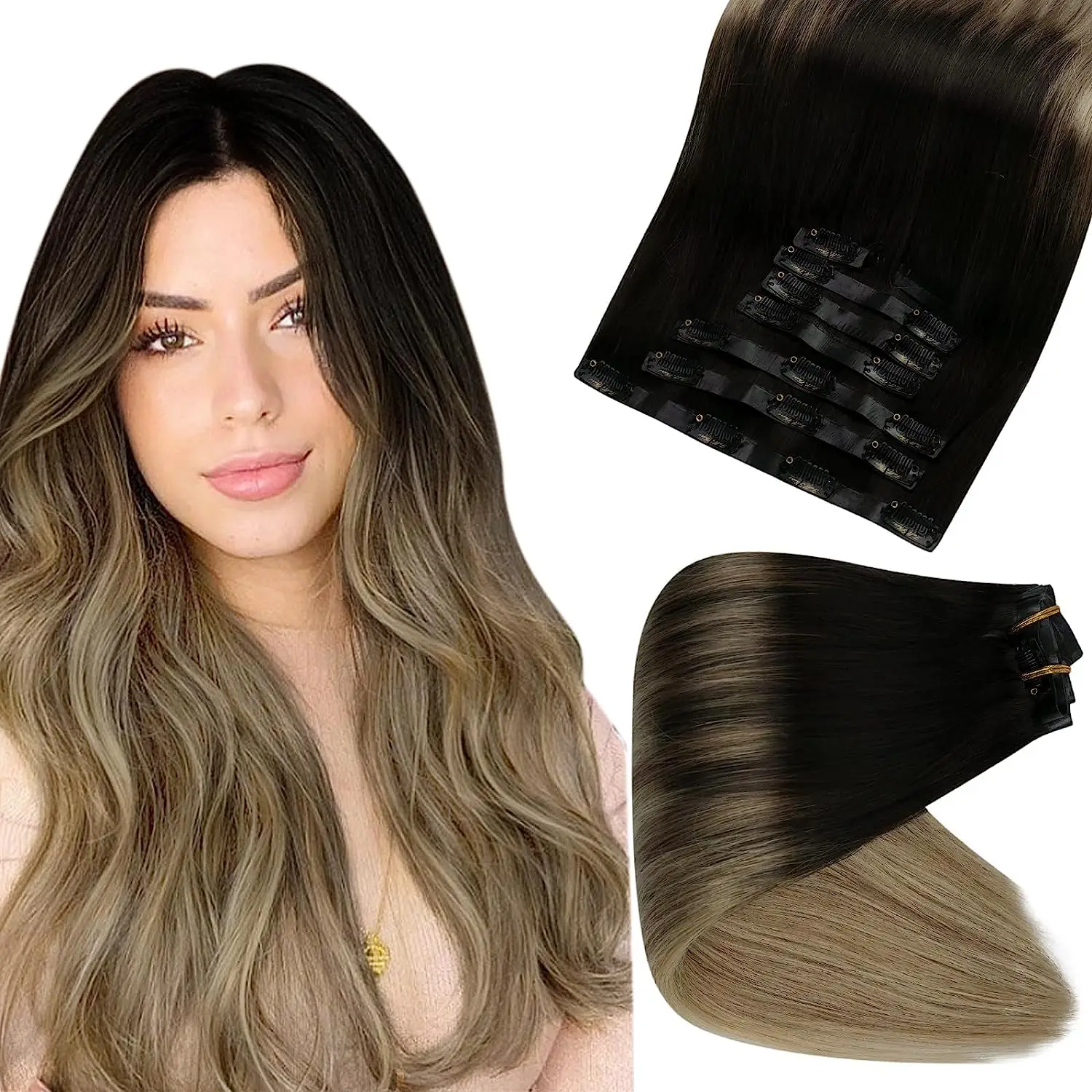 Full Shine Hair Extensions Clip in Human Hair 8pcs 120g Silky Straight Brazilian Clip in Hair Extensions Remy Hair Pu Weft Clip