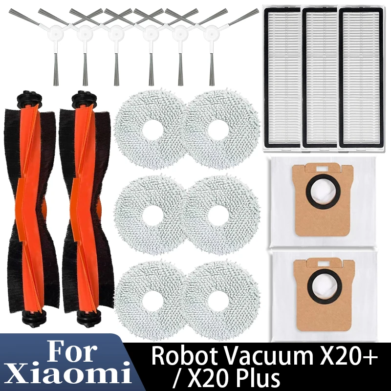 Für Xiaomi Roboter-Staubsauger X20 + / X20 Plus Staubbeutel Wischtücher Zubehör Haupt- und Seitenbürste HEPA-Filter Ersatzteile