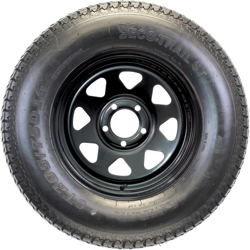 2-Trailer Tire Rim ST205/75D15 15 in. Load Range C 5 Lug Black Spoke Wheel - 2 Year Warranty w/Free Roadside