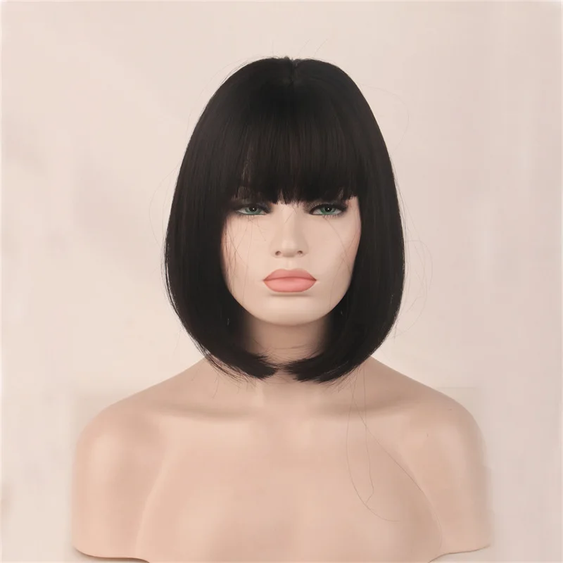 Fashionable shoulder length Japanese style air bangs one size fits all short straight hair wave head wig