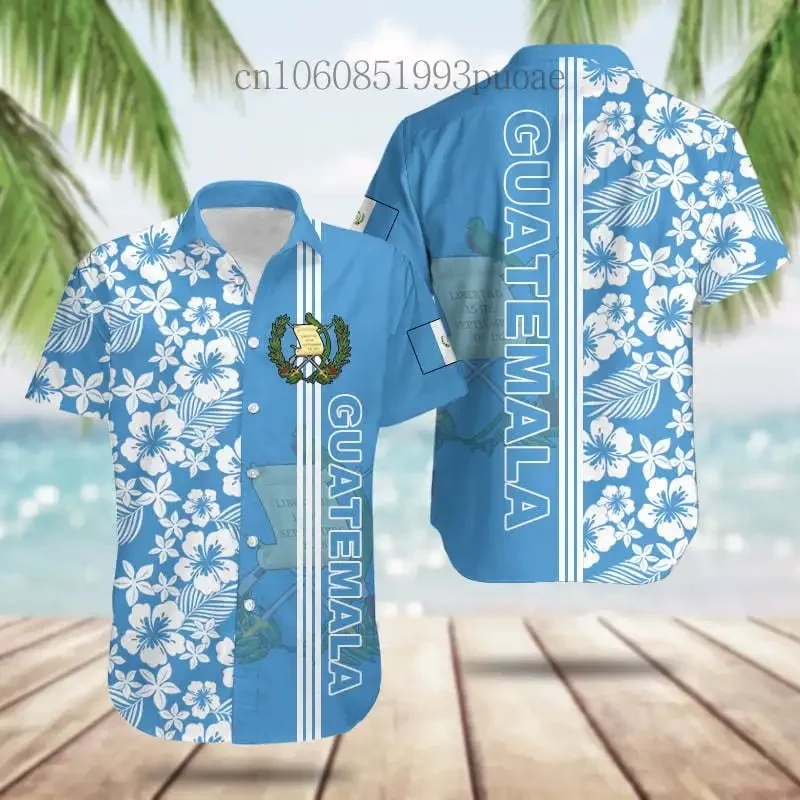 New Guatemala Flag Men's Hawaiian Shirt 3D Printed Casual Fashion Customized Name Men's and Women's Short sleeved Top