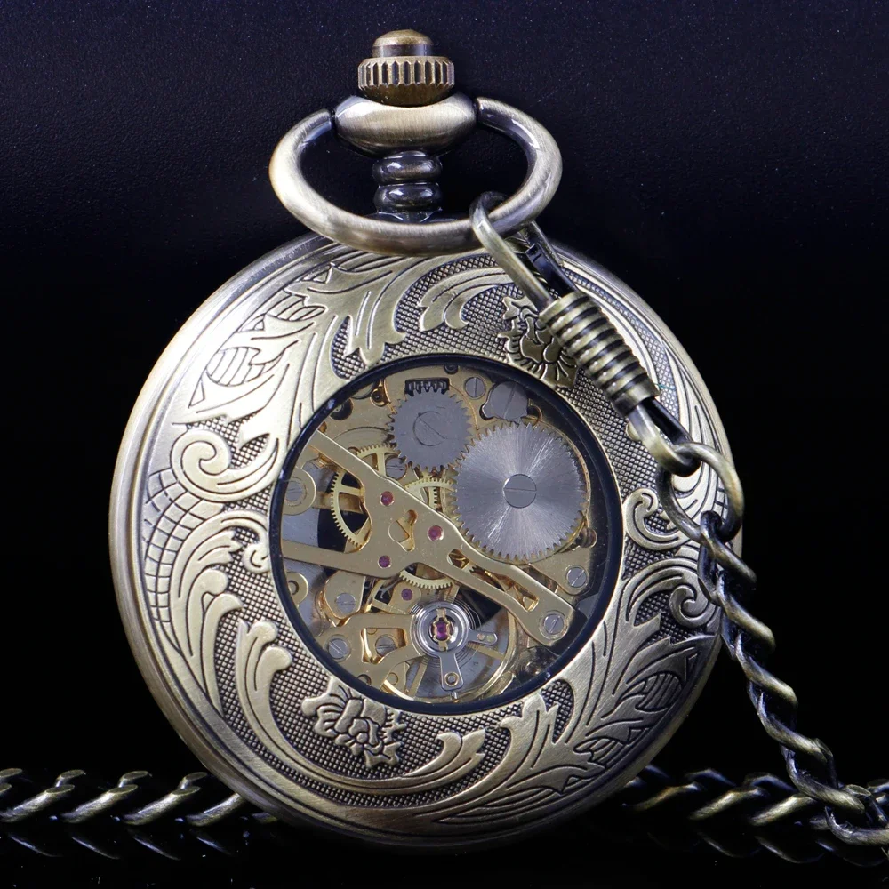 Orologio da tasca meccanico Vintage orologio da taschino da uomo con carica a mano con catena a forma di drago con numeri romani retrò