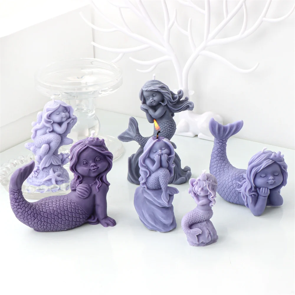 Mermaid in A Shell Silicone Candle Molds Cute 3D Sleeping Baby Girl  Princess Soap Mould DIY Marine Theme Craft Cake Decoration