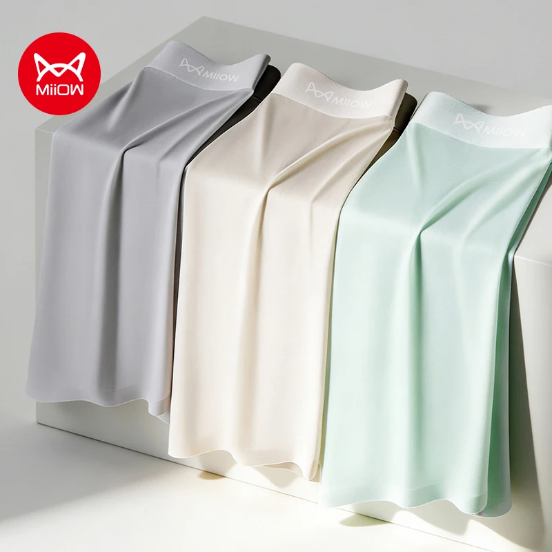 

MiiOW 3 шт. мужские трусы-боксеры из ледяного шелка 10A, антибактериальные, дышащие, сетчатые, летние спортивные трусы-боксеры для мужчин