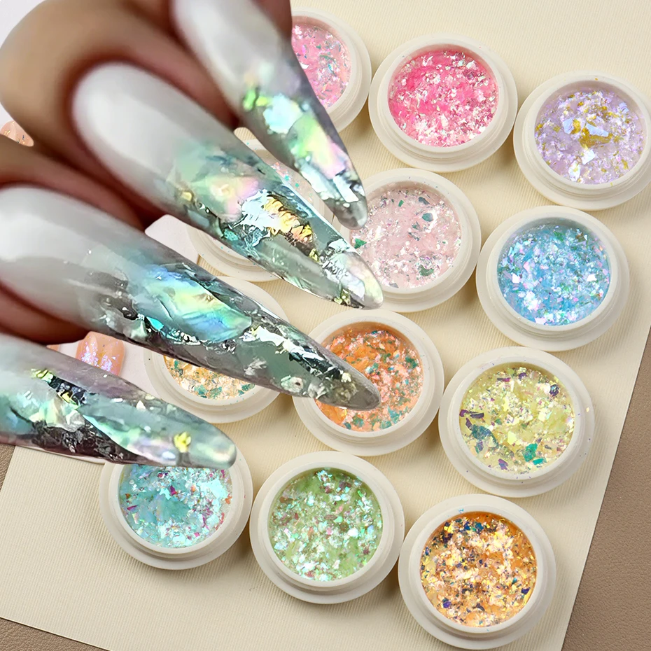 Paillettes irisées opalescentes effet aurore pour ongles, poudre de pigment chromé sirène, flocons holographiques, accessoires de décoration pour nail art