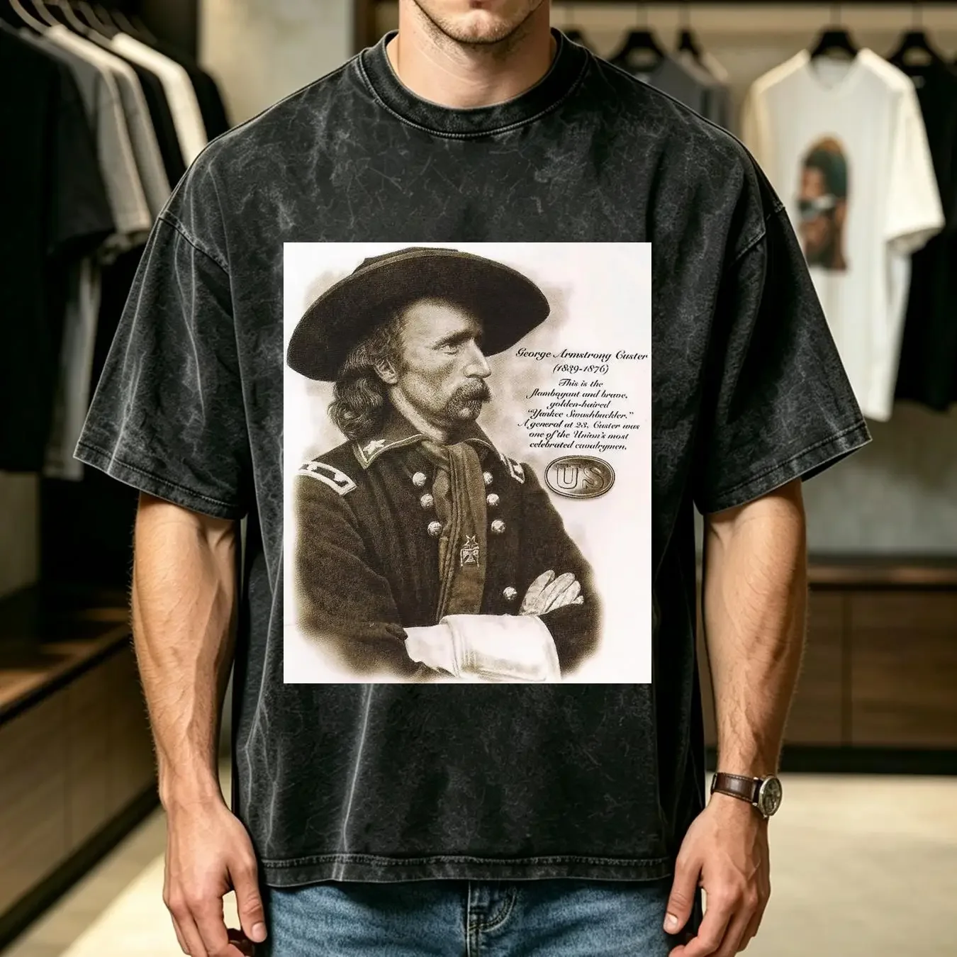 washed T Shirt George Armstrong Custer 7 X Large to 14 Pick Your Size long or short sleeves vintage Washed Comfortable Unisex