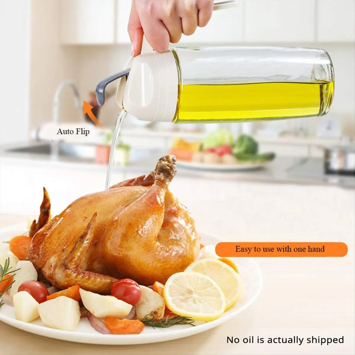 N14R Top Olive Oil Dispenser Auto Flip Salad Dressing Bottle Oil Cruet Glass Leakproof Bottle Dispensing Cruets Automatic 600ML