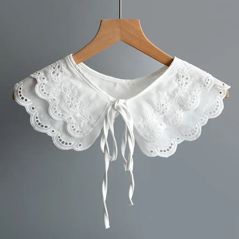 Women's White Embroidered Fake Collar, Double Layered Doll Neck, Fashionable Decorative Shawl with Shoulder Straps image 3