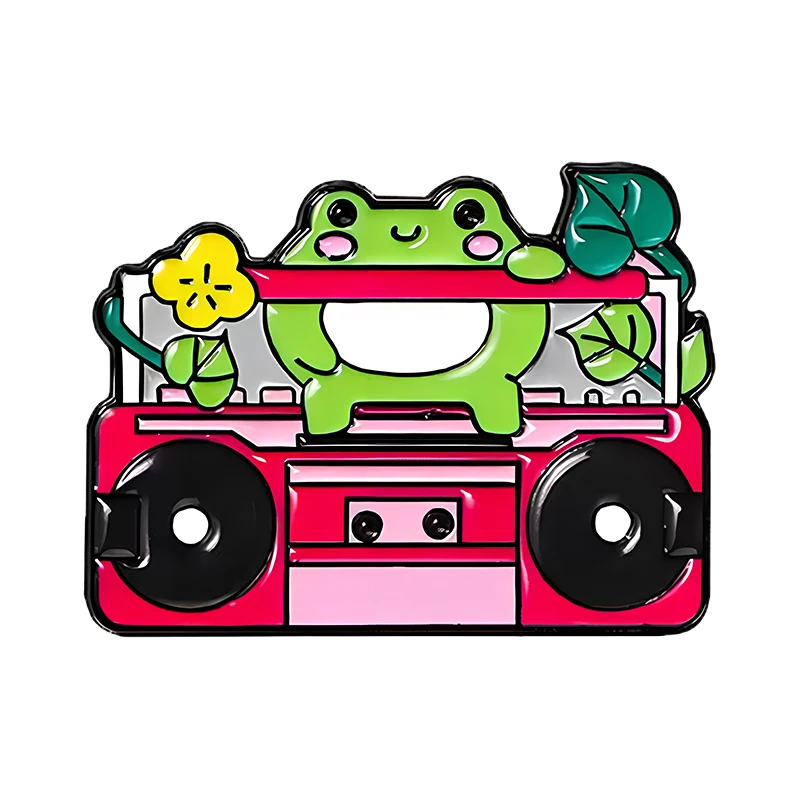 Funny Music Lover Frog Pins 4-design Cute Cartoon Recorder Tape Headset Frog Metal Pin For Clothes Backpack Bags Lapel Badge