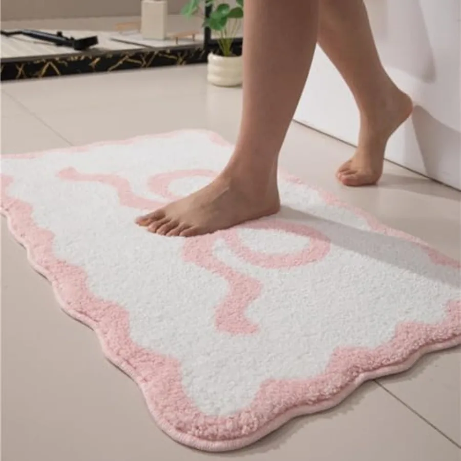 

Розовый коврик для ванной с фестончатым краем 47x20, мягкий, впитывающий, машинная стирка, из микрофибры, для ванн, раковин и душевых зон