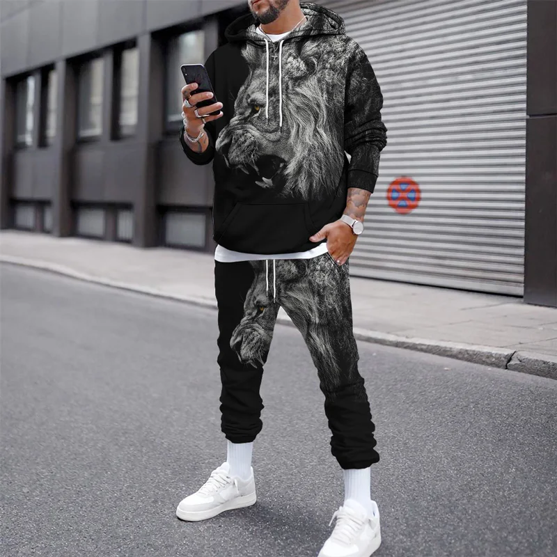 2023 herbst Winter Männer Mit Kapuze Sweatshirt Set 3D Drucken Tiger Jogging Anzug Sweatshirts Übergroßen Streetwear Trainingsanzug Für Männer