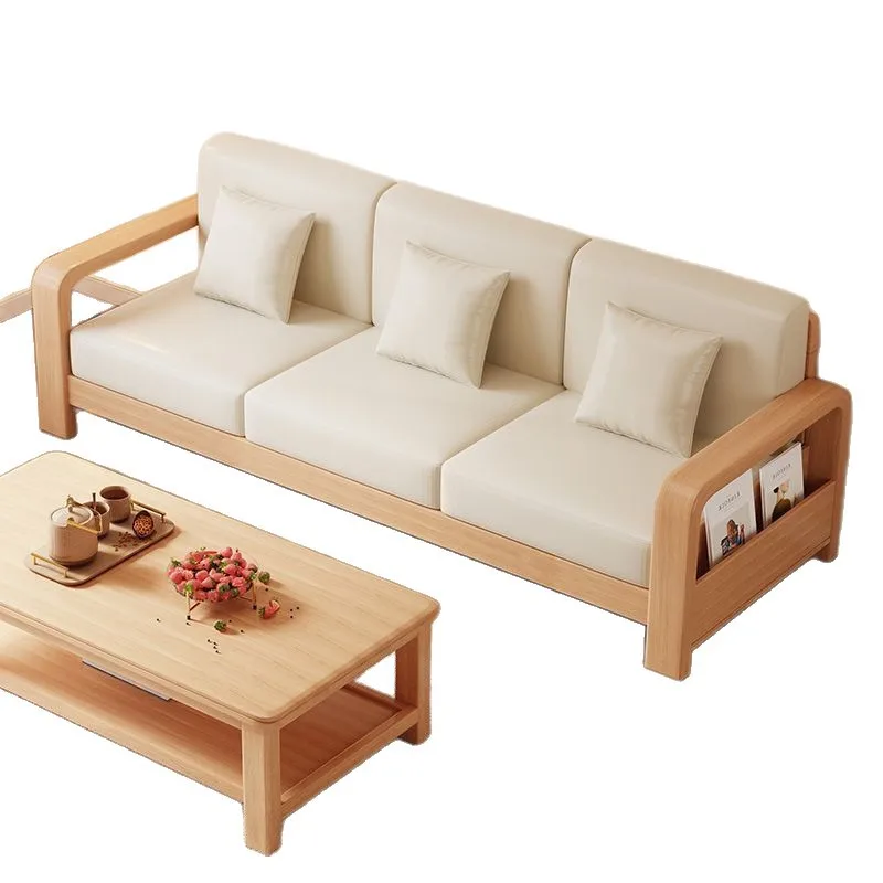 

Modern simple solid wood sofa combination living room home small apartment storage new Chinese style winter and summer dual-use