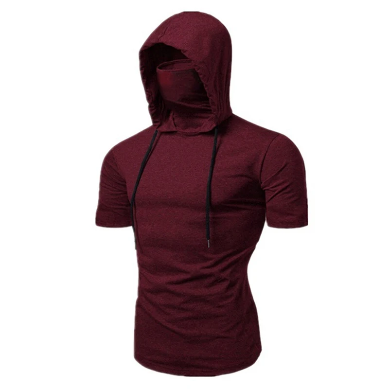 Summer New Stretch Pullover Men's Fashion Top Hooded Casual Short-sleeved T-shirt Face Mask Suit For Female Solid Color