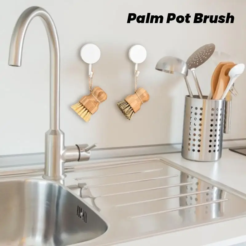 Palm Pot Dish Brush Bamboo Scrub Brush For Dishes Pots Pans Kitchen Sink Cleaning Mini Durable Scrub For Kitchen Cleaning