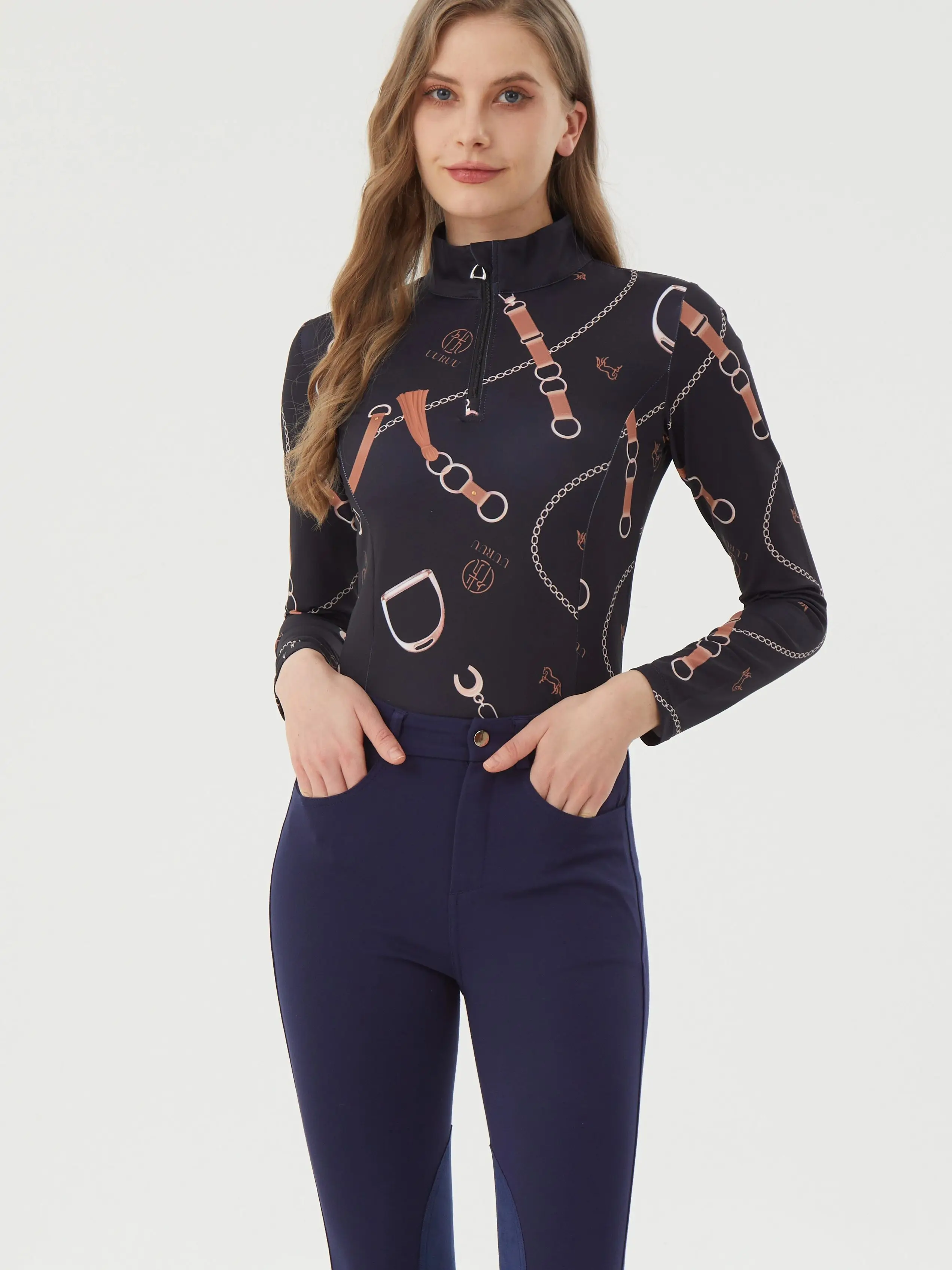 Spring and Summer Long Sleeved Equestrian T-Shirt Riding Top Women's Shirt Riding Outfit Equestrian Clothing Women's Base Knitte