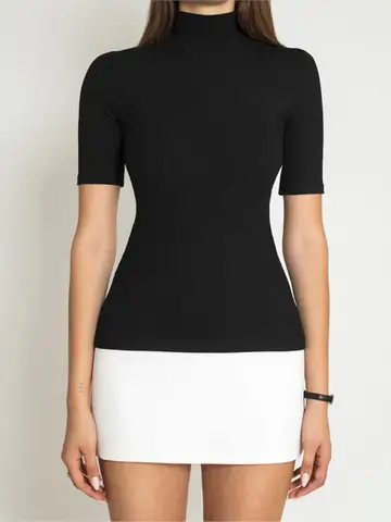 Nuovo Abito Elegante Primaverile da Donna, Moda Semplice con Cuciture, Collo Tondo, Vita Alta, Maniche Corte, Vestito Aderente