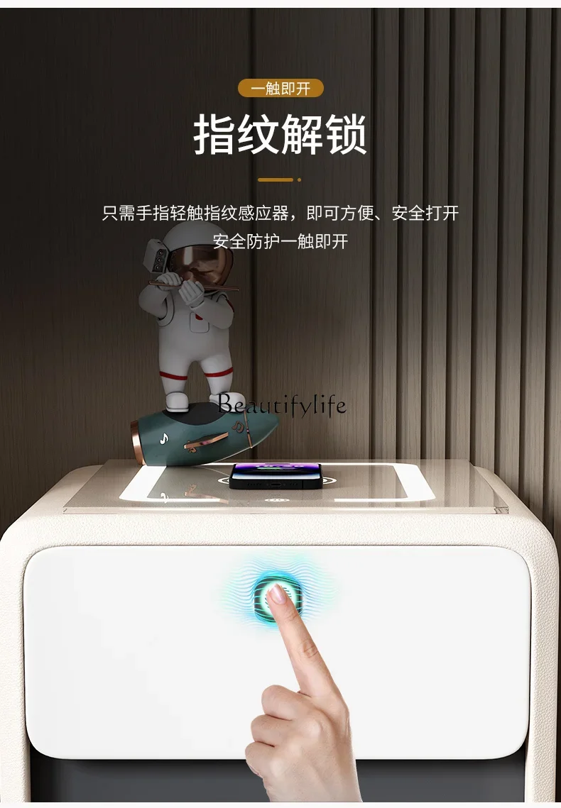 Smart Bedside Table Wireless Charging with Fingerprint Lock Safe Box Integrated Multifunctional