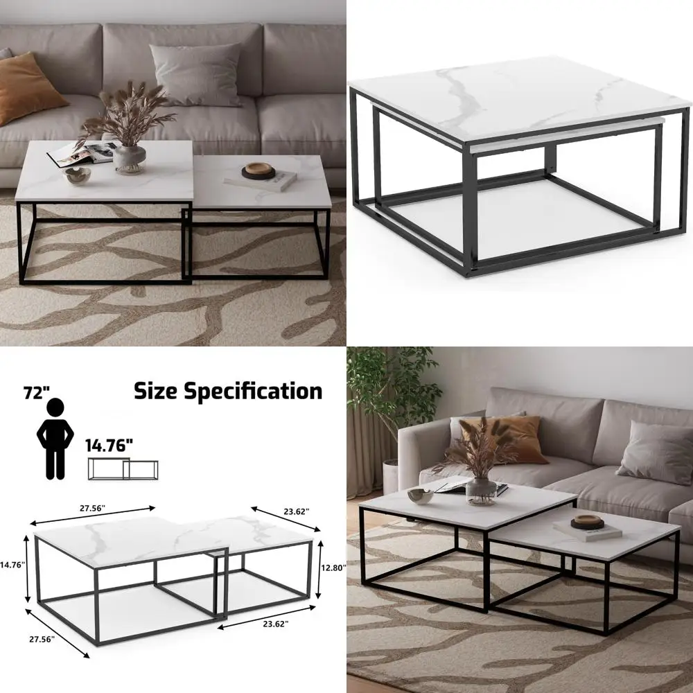 工業用屋外コーヒーテーブルセット、2ピース、ホワイト、リビングルームや寝室に最適、耐久性のあるサイドテーブル