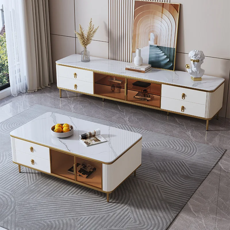 Coffee table TV cabinet combination household living room 1.8 meters rock slab countertop TV cabinet floor audio-visual cabinet