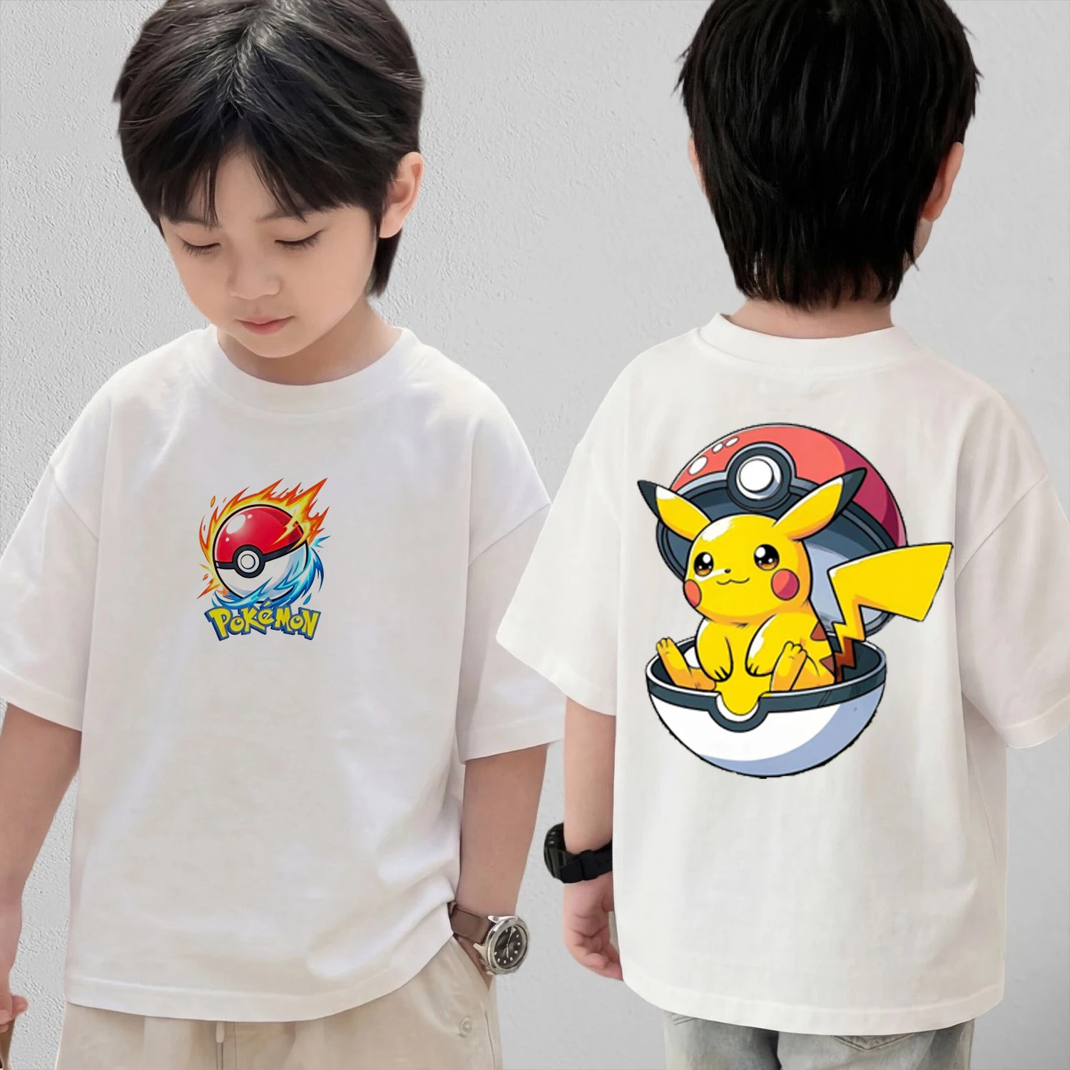 

Summer Anime Pokémon Cosplay T-Shirt Cotton Short Sleeve Tops Casual Loose Retro T-Shirt Men Women Kids Family Matching Outfits