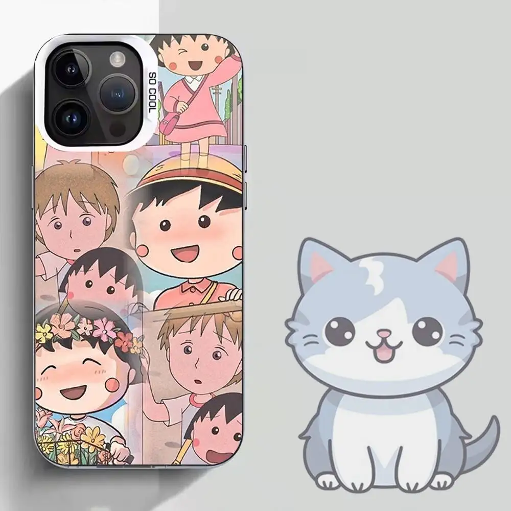 أنيمي كارتون C-Chibi M-Maruko جراب هاتف آيفون 16,15,14,13,12,11,Mini,Pro,SE,MAX غطاء أبيض غير لامع مقاوم للصدمات