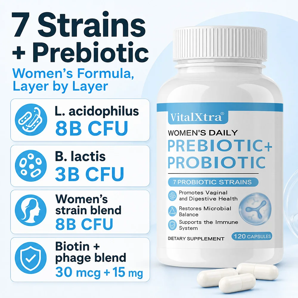Vaginal Probiotics for Women, 7 Strains, 120 Count | with Prebiotics, Supports Digestive, Intimate Balance and UT Health