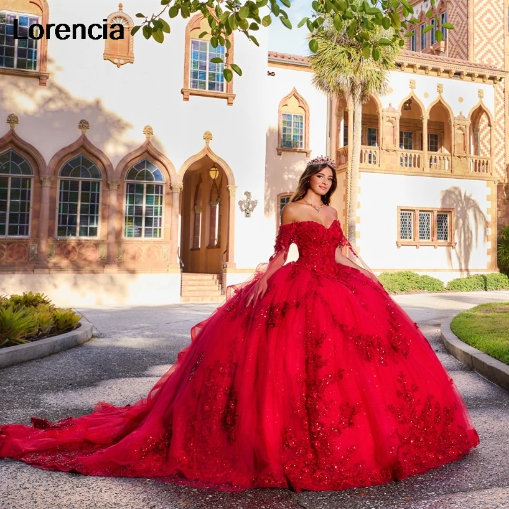 Lorencia Lavander Quinceanera платье бальное платье 3D Цветочная аппликация вышитые бисером кристаллы с накидкой Sweet 16 Vestidos De 15 лет YQD744