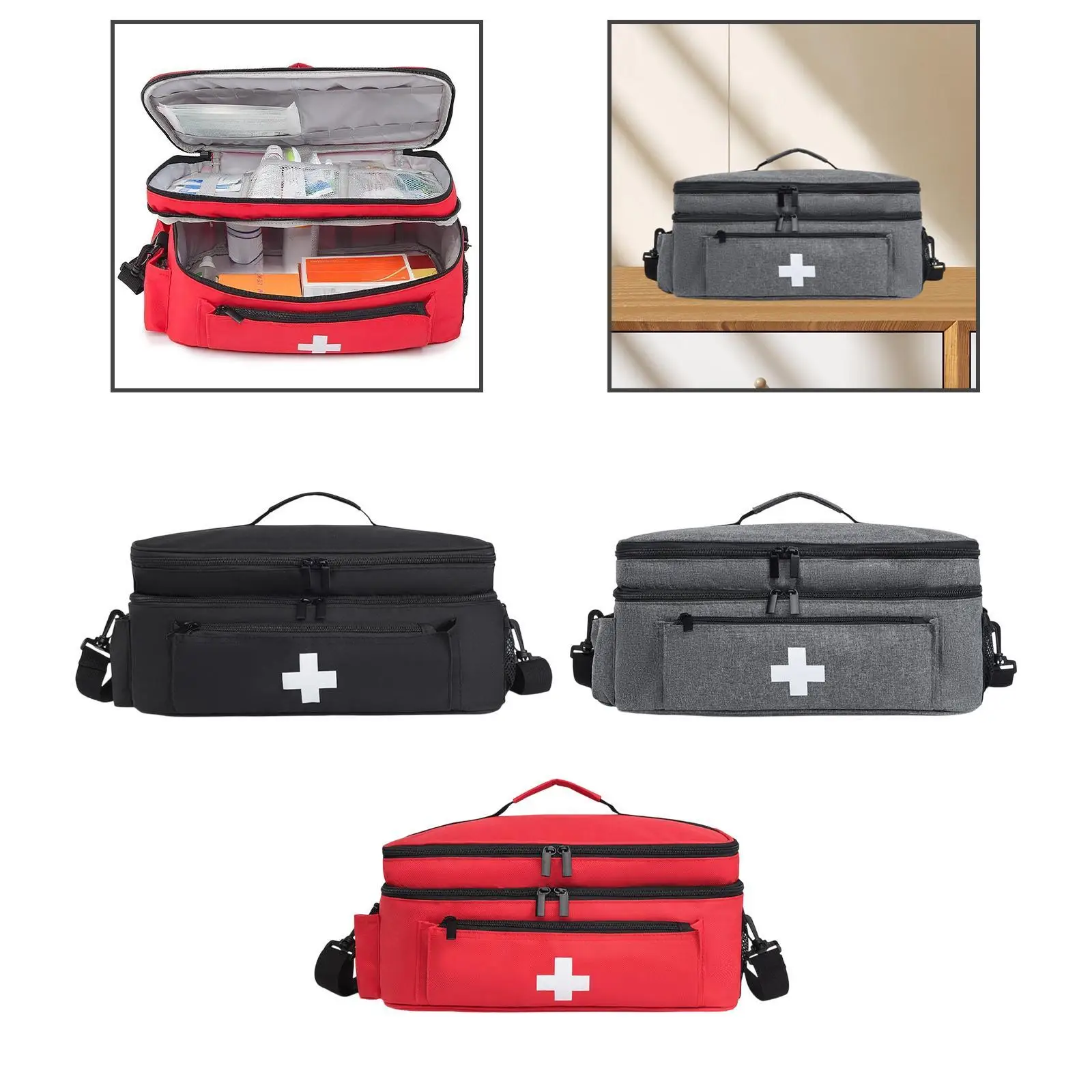 First Aid Bag Portable Large Capacity Smooth Zipper Emergency Kit Organizer Carrying Case for Home Hiking Outdoor Travel Camping