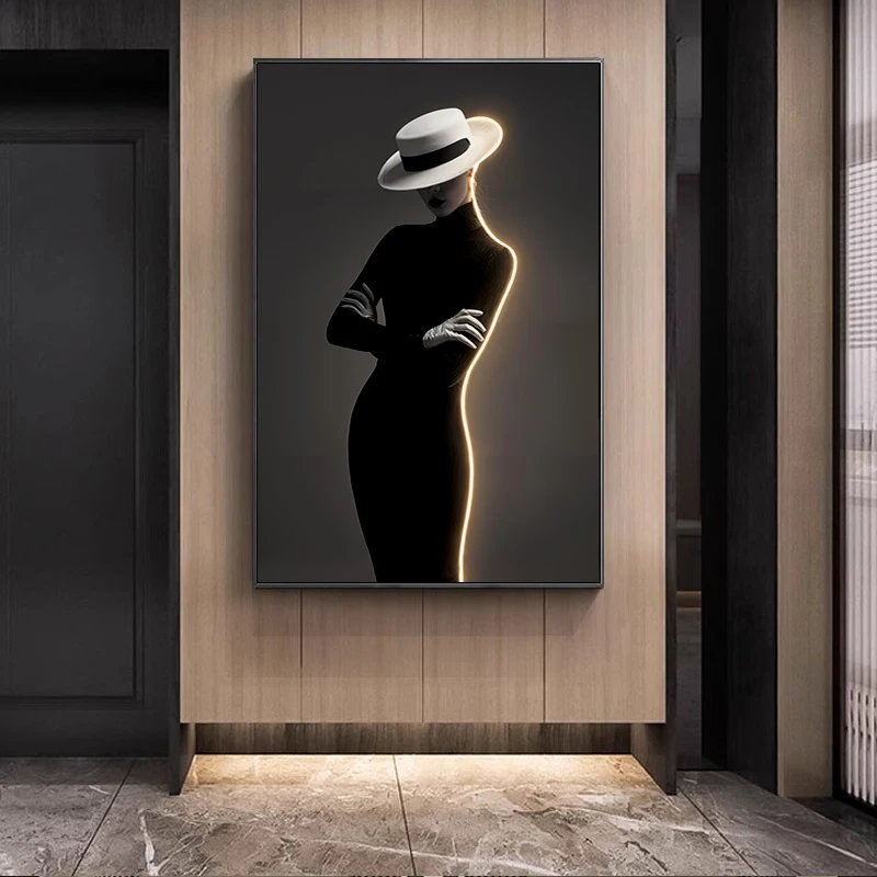 

Modern LED Wall Art Fashionable Female Portraits in Black & White Original Picture for Home Living Room Decoration Painting
