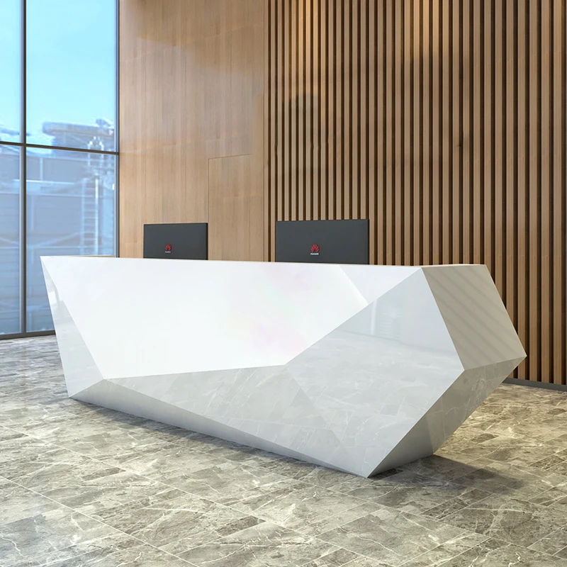 

Customized.Modern Design Diamond Cut Front Desk for Office Bar Restaurant Beauty Salon-New Wood Reception Table with Cash Regist