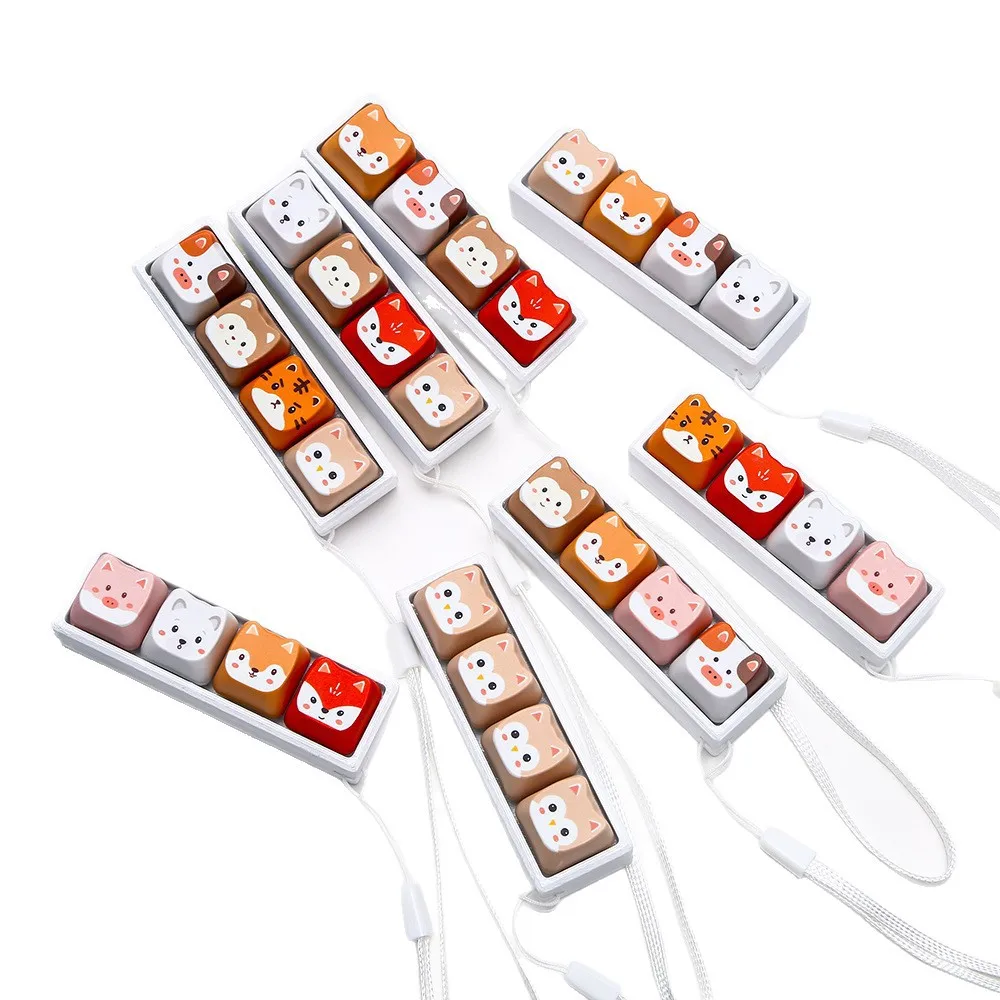 Cute Cat Dog Animal Keycap Keychain Fidget Toy Box Portable Press Buttons Stress Relief Squeezing Decompression Gift for Friends