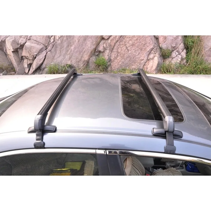 1 Pair Universal Car Roof Rack Rail Bar Black Aluminum Luggage Carrier with Lock Top Horizontal Bar Frame