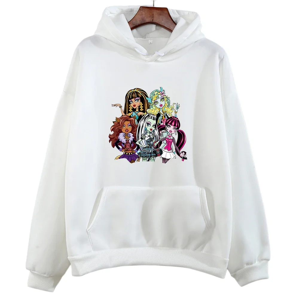 M-Monster High Girls Hoodies Women Casual Manga Graphic Sweatshirts Long Sleeve Aesthetic Pullovers Kawaii Printing Hoody Female