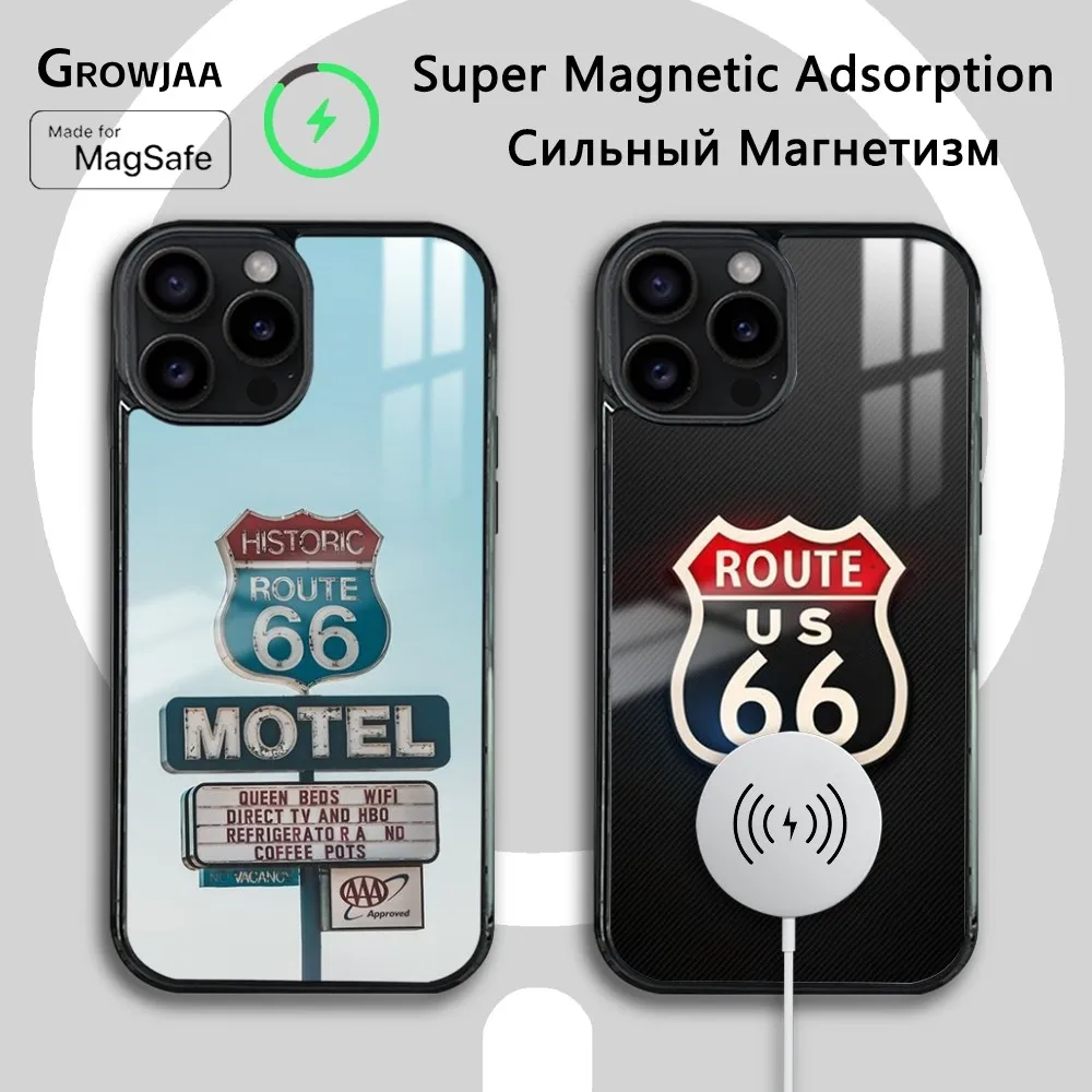 

America Route 66 Phone Case For iPhone 16 15 14 13 12 11 Pro Max Plus Mini Magsafe Mirror Wireless Magnetic Cover