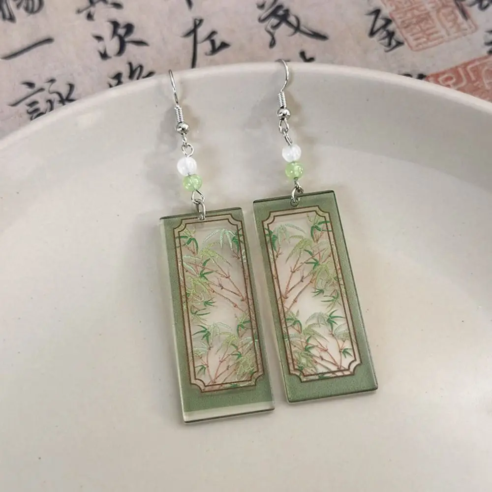 Fashion Ink Painting Earrings Delicate Handmade New Chinese Style Ear Hooks Vintage Personality Acrylic Ear Ornament Cheongsam