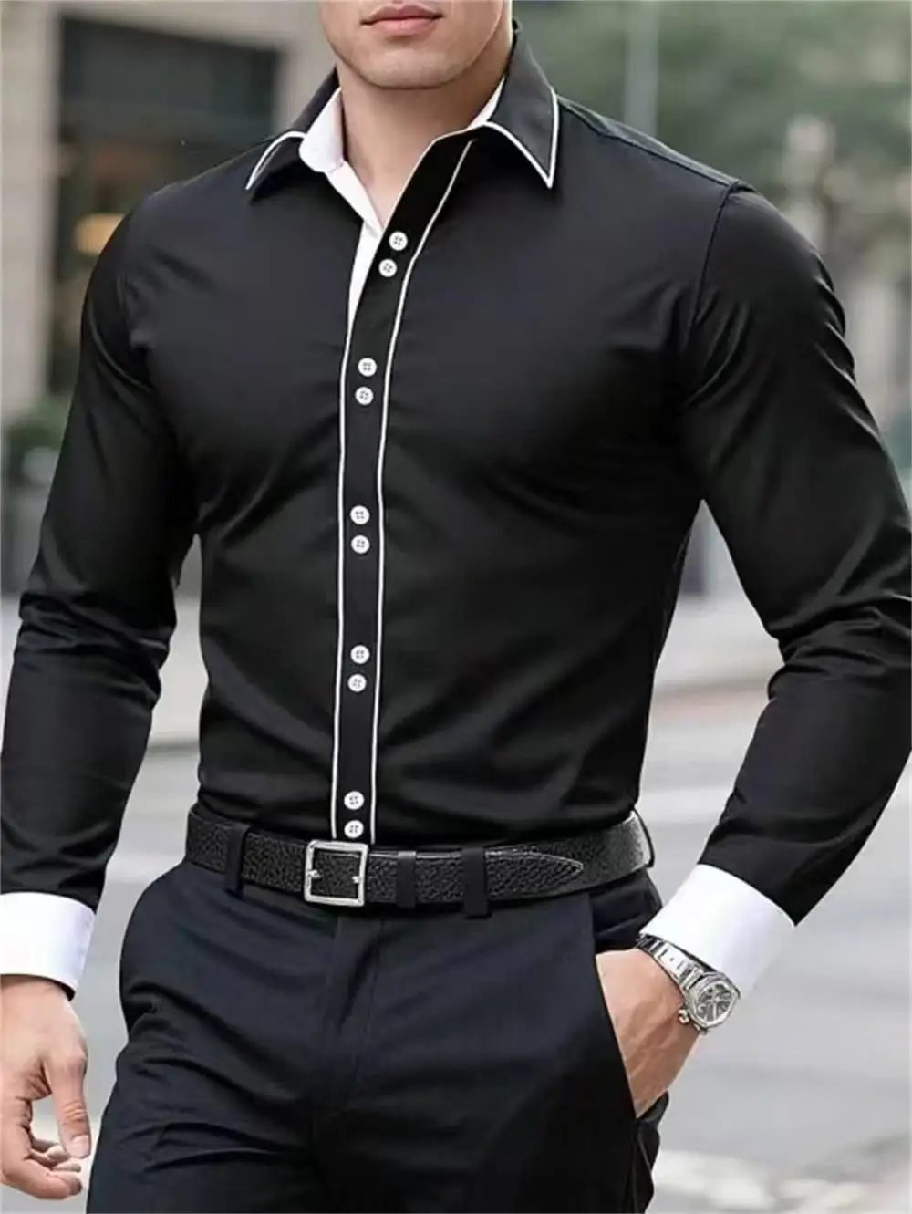 

New Men's Shirt Fashionable Men's Business Casual Long Sleeve Shirt with Collar Comfortable and Elegant Office Clothing Top