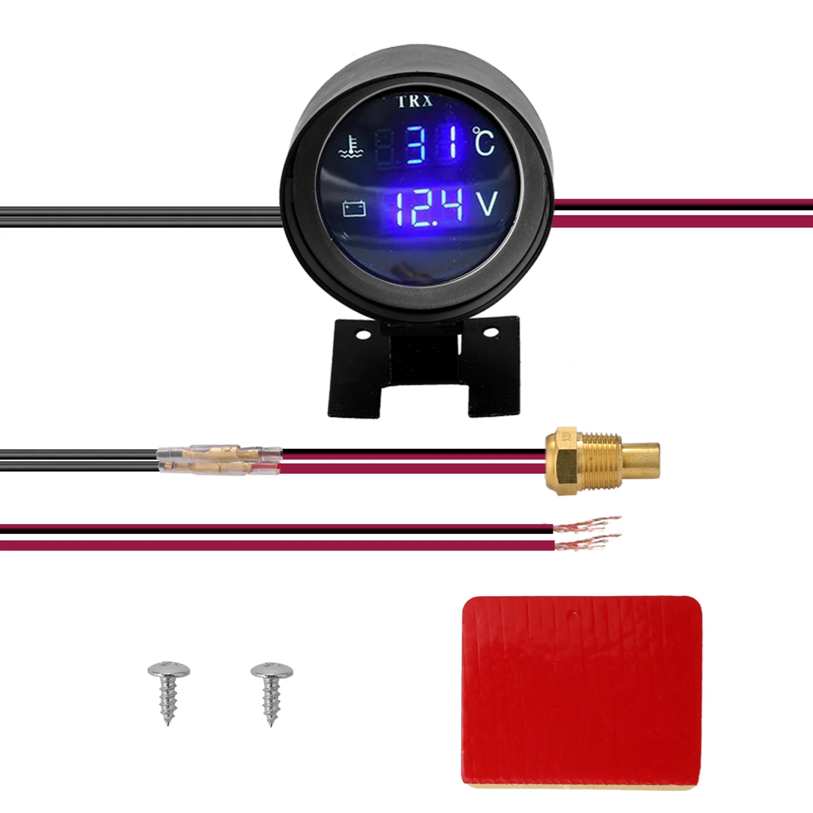 2-in-1-Autoanzeige, rund, LED, digital, für Auto, LKW, Wassertemperaturanzeige, 2-in-1-Wassertemperatur-Spannungsmesser für 12 V, 24 V, Fahrzeuge, LKWs