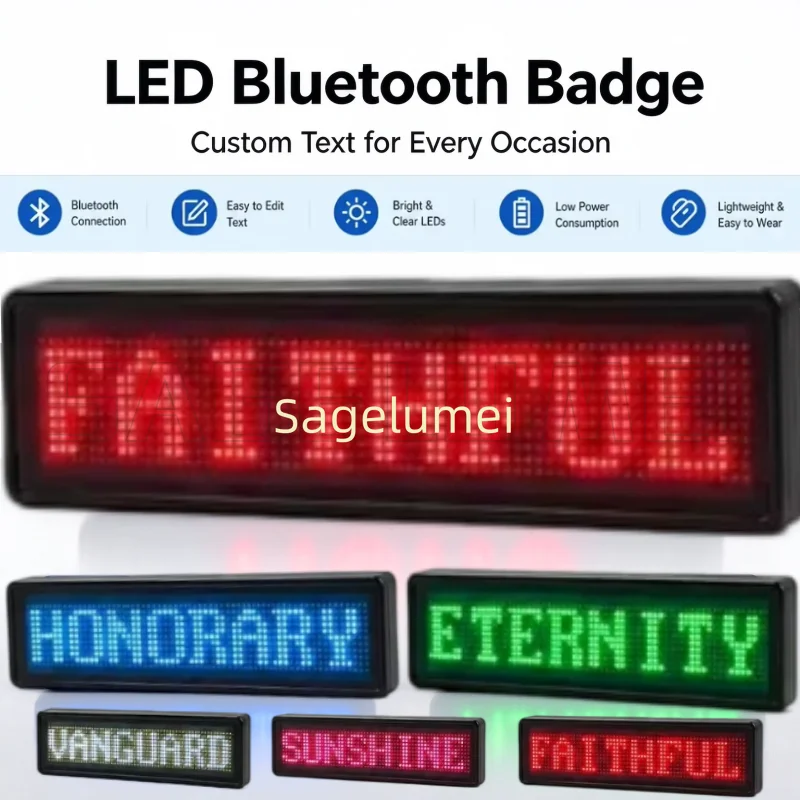Badge Light Bluetooth APP Rechargeable Programmable Name Electronic Badge Scrolling Tag Badge for Waiter motorcycle decoration