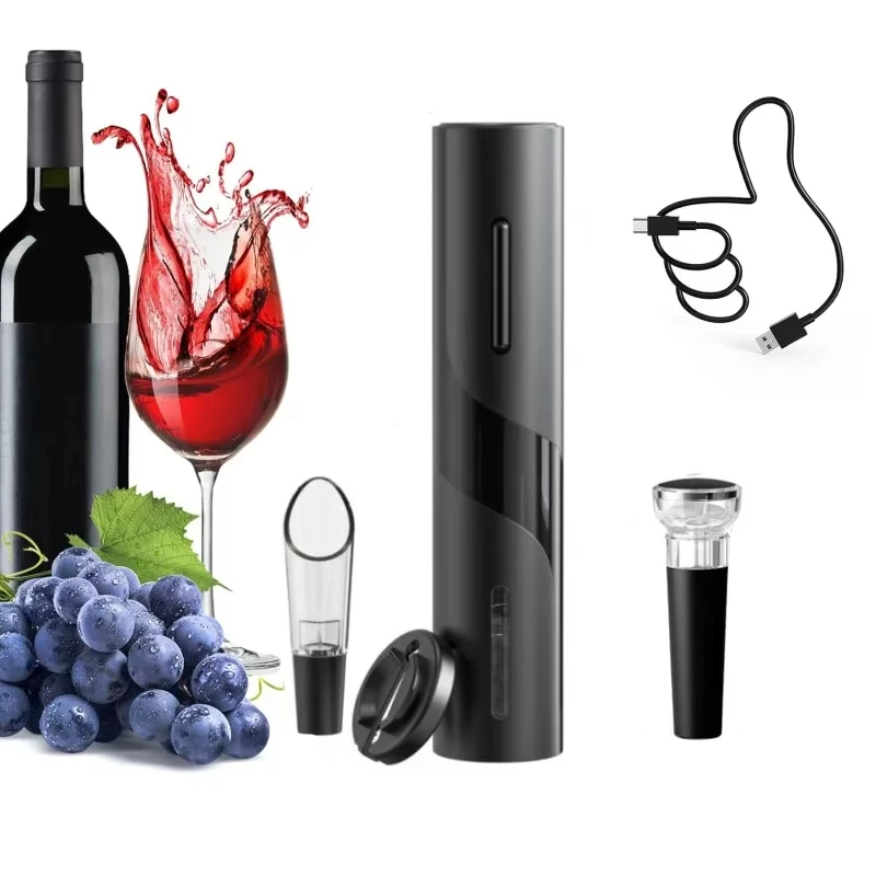 

Rechargeable Electric Wine Opener Automatic Corkscrew Red Wine Bottle Opener With Wine Vacuum Stopper Pourer Foil Cutter