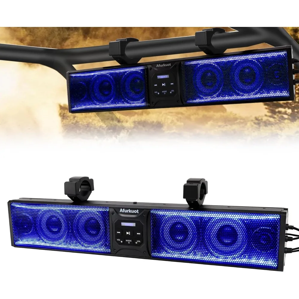 26-Inch UTV Sound Bar, Waterproof Multicolor Music Sync 6-Speaker ATV Golf Cart Sound Bar with Back Light Strip