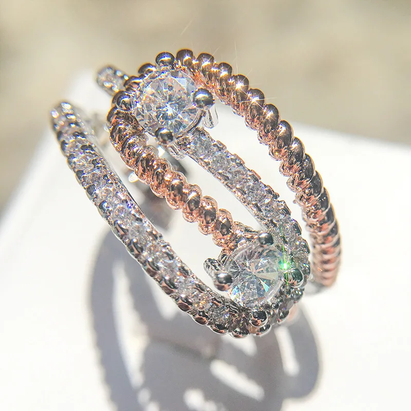 

Genuine 100% 925 Sterling Silver Twist Ribbon Wrap Wave Sparkling CZ Finger Ring Women Wedding Engagement Jewelry Anillos Mujer