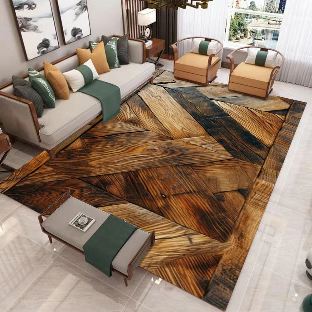 Wooden Pattern Rustic Wood Grain Aesthetic Area Rug for Living Room Bedroom Non Slip Floor Mat Home Decor