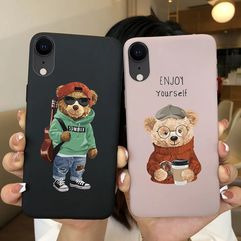 For iPhone X XR XS Max Case iPhoneX Cartoon TPU Silicone Cute Woolly Bear Cat Black Phone Case For iPhone X Xr Xs Back Cover