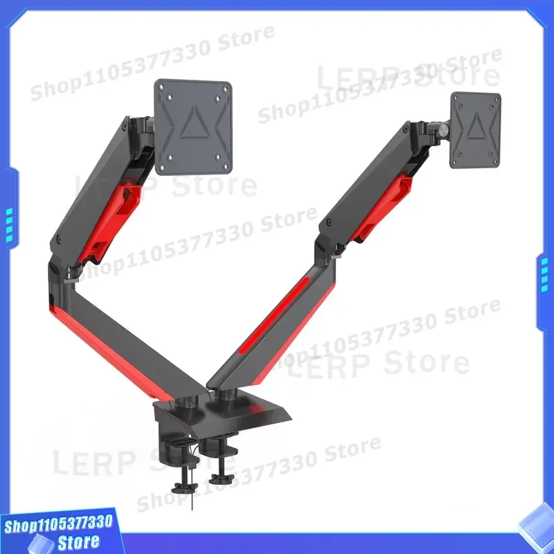 Aluminum Dual Monitor Arm 15 to 27 Inch Gas Spring Desk Mount Clip for Gaming Setup Adjustable Stand Heavy Duty Support