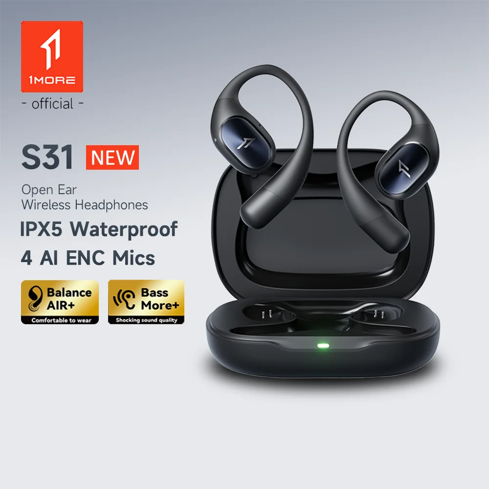 

1MORE S31 Open-Ear Headphone Wireless Bluetooth Earphones Ear Hook IPX5 Waterproof Bluetooth 5.3 with Microphone Sport Running